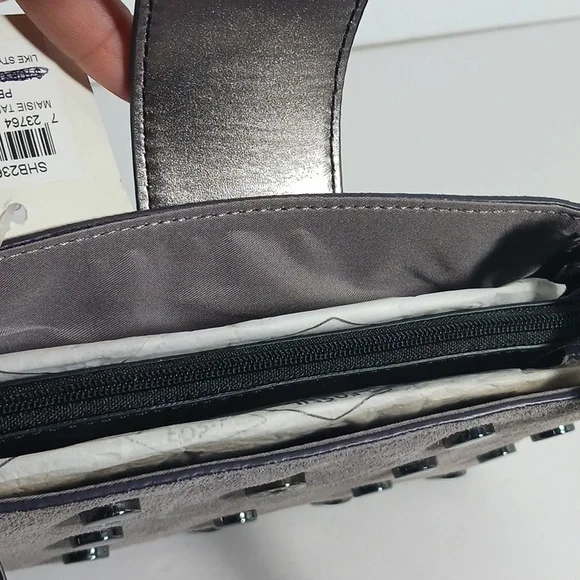 Fossil Maisie Tab Leather Crossbody Pewter Bag Gray Silver - Picture 4 of 7